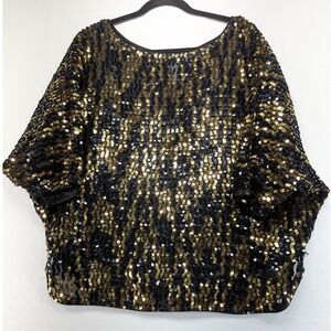 Rob Hill for Mister Jay Gold Black Sequin Batwing Blouse Striped Top Vintage L